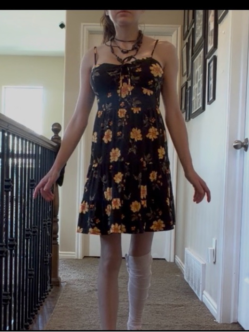 Small black dress with  Floral Spaghetti-Strap Sundress with Yellow Flowers
